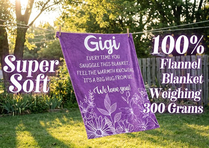 Gigi Gifts Flannel Throw Blanket 50x65 in with Purple Flowers - 300gsm Cozy Gift for Grandma