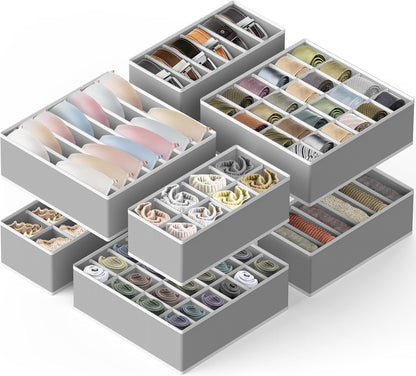 Simple Houseware Underwear Organizer - 7-Piece Drawer Divider Set in Gray for Neat Storage