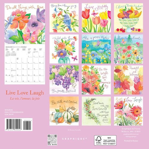 Graphique 2026 Mini Wall Calendar - Live Love Laugh | 7” x 7” | Thick Paper | Large Monthly Grid & 4-Month 2027 Preview