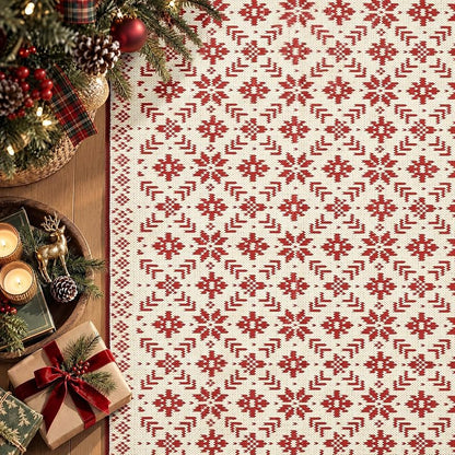 Jinchan Christmas Runner Rug 3x8 - Knit Snowflake Print, Ivory & Red (Variation: Knit Red on Ivory+3' x 8')