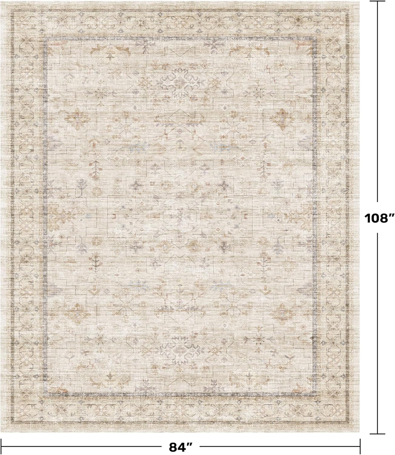 Skiennix Beige Floral Washable Area Rug - 7x9 Non-Slip Soft Geometric Carpet for Living Room & Dining Room