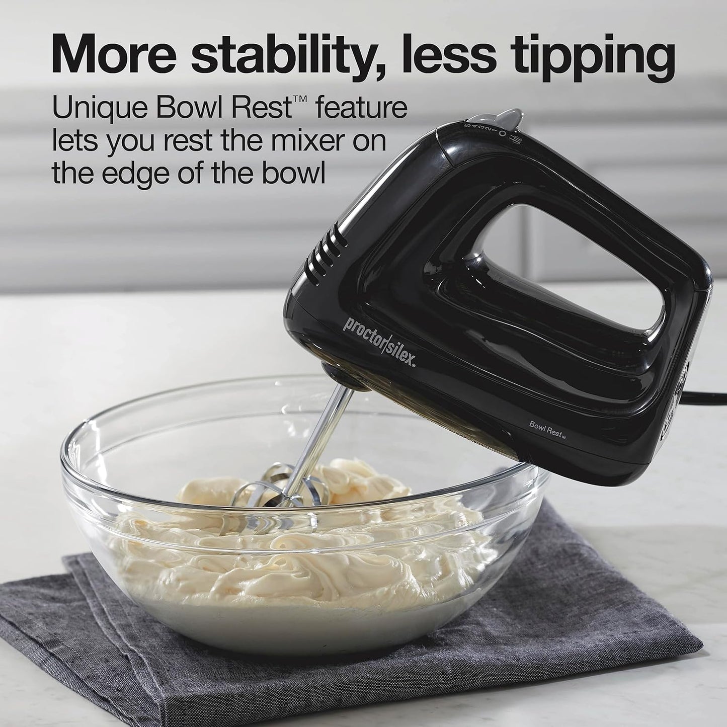 Proctor Silex Electric Hand Mixer - 5-Speed with Bowl Rest, Compact & Lightweight, 215 Watts, Black