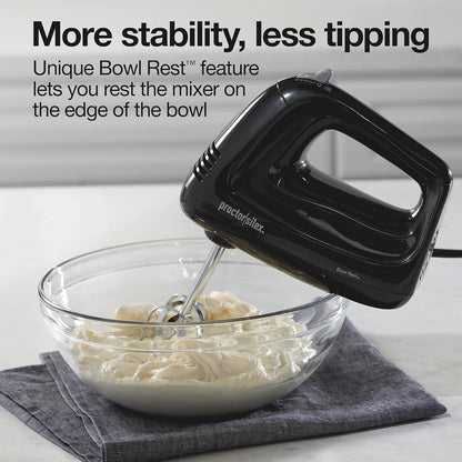 Proctor Silex Electric Hand Mixer - 5-Speed with Bowl Rest, Compact & Lightweight, 215 Watts, Black