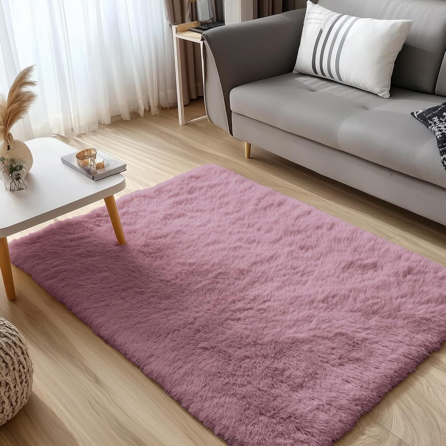 OLANLY 3x5 Soft Fluffy Shaggy Bedside Rug - Machine Washable Indoor Carpet for Kids & Nursery | Blush Color