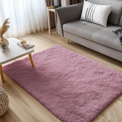 OLANLY 3x5 Soft Fluffy Shaggy Bedside Rug - Machine Washable Indoor Carpet for Kids & Nursery | Blush Color