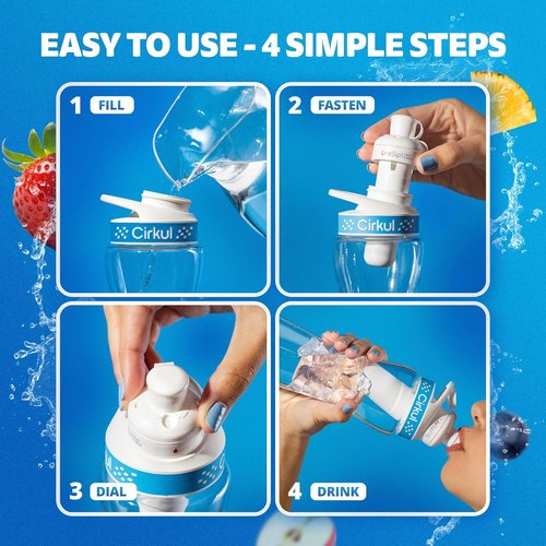 Cirkul 22oz BPA-Free Water Bottle Starter Kit - Blue Lid & 3 Flavor Cartridges (Fruit Punch, Mixed Berry, Black Cherry)