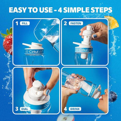 Cirkul 22oz BPA-Free Water Bottle Starter Kit - Blue Lid & 3 Flavor Cartridges (Fruit Punch, Mixed Berry, Black Cherry)