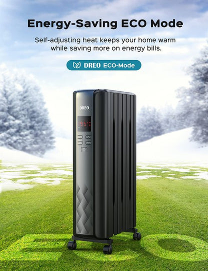 DREO Oil Filled Radiator Heater, Electric Radiant Heater with Remote Control, 4 Modes, Overheat & Tip-Over Protection, 24h Timer, Digital Thermostat, Quiet Space Heater for Indoor Use Large Room