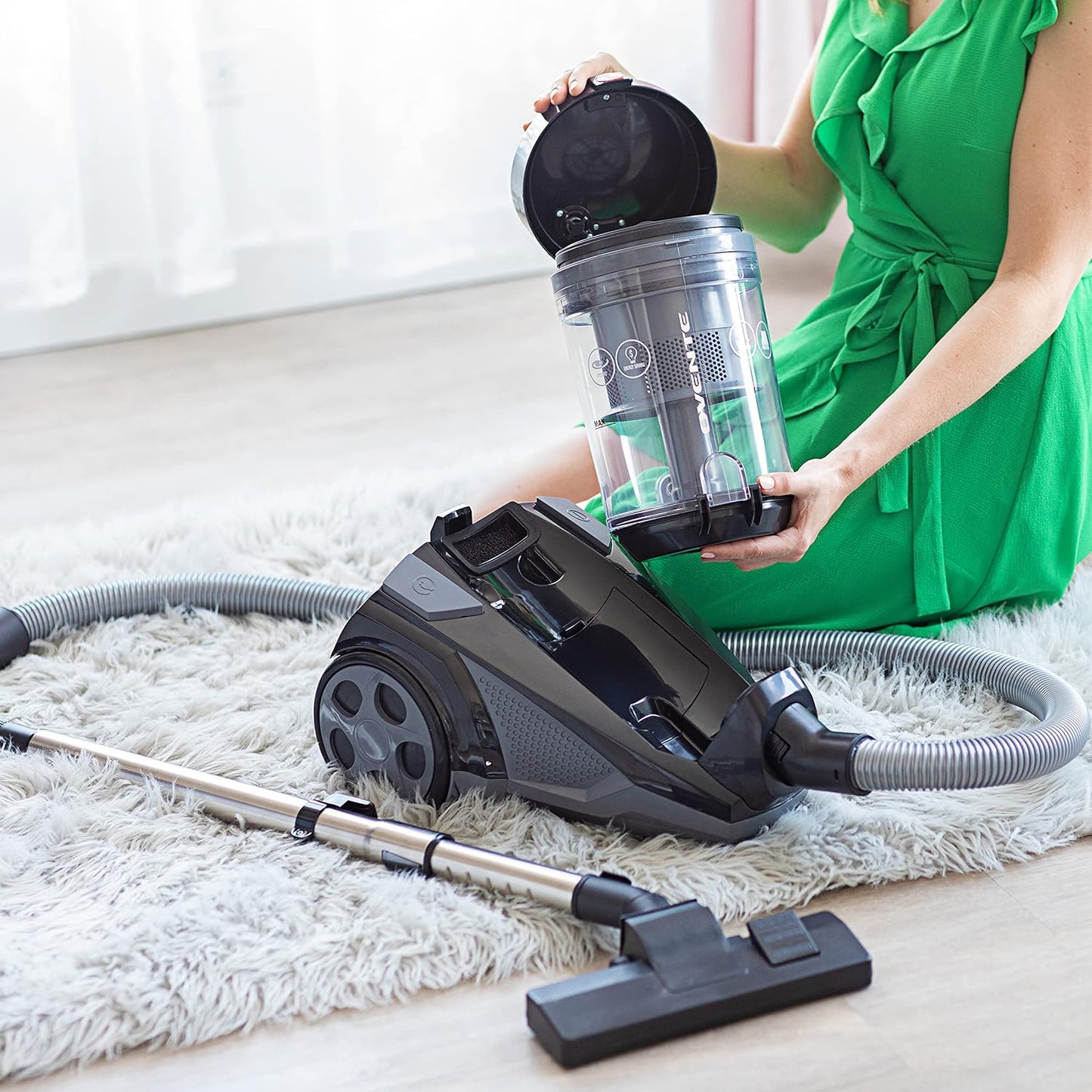 OVENTE Bagless Canister Vacuum Cleaner - Powerful 1400W Suction, 3L Dust Cup, Lightweight Design | Black