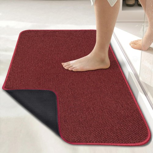 Bosap Bath Mat,Ultra Thin Bathroom Runner Rugs,Large Bath Mats for Bathroom,Quick Dry,Non-Slip,Machine Washable,Low Pile,Bath Rug,Shower Outside,Sink,Home Decor Accessories.Red,2'x6'(24x72inch)