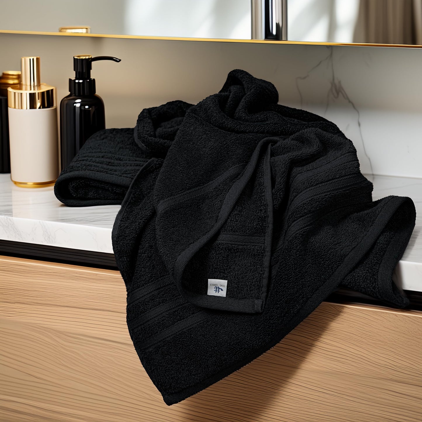 Tens Towels Pack of 4 Soft Bath Towels, 100% Cotton, 27 x 54 Inches, Lightweight & Quick-Dry, Ideal for Daily Bathroom Use, Practical & Comfortable, Black