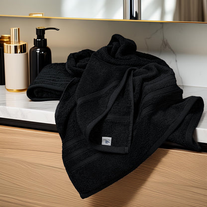Tens Towels Pack of 4 Soft Bath Towels, 100% Cotton, 27 x 54 Inches, Lightweight & Quick-Dry, Ideal for Daily Bathroom Use, Practical & Comfortable, Black