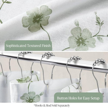 Martha Stewart Martha's Garden Shower Curtain Botanical Floral Print Cotton Shower Curtain for Bathroom, Spa Quality Modern Shower Curtains Standard Size, 72x72 Sage Green
