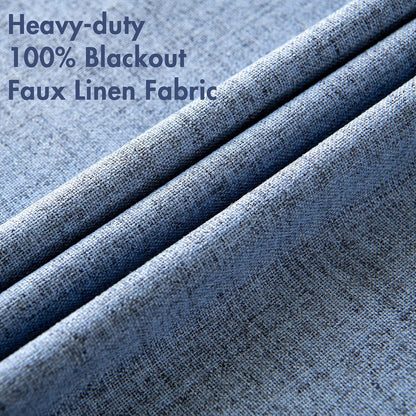 MIULEE Linen Blackout Curtains - 100% Room Darkening Thermal Insulated Grommet Panels | 42" x 84" Stone Blue