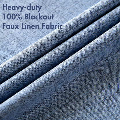 MIULEE Blackout Curtains - 100% Thermal Insulated Linen Texture Drapes | Stone Blue, 52x90 Inch (2 Panels)