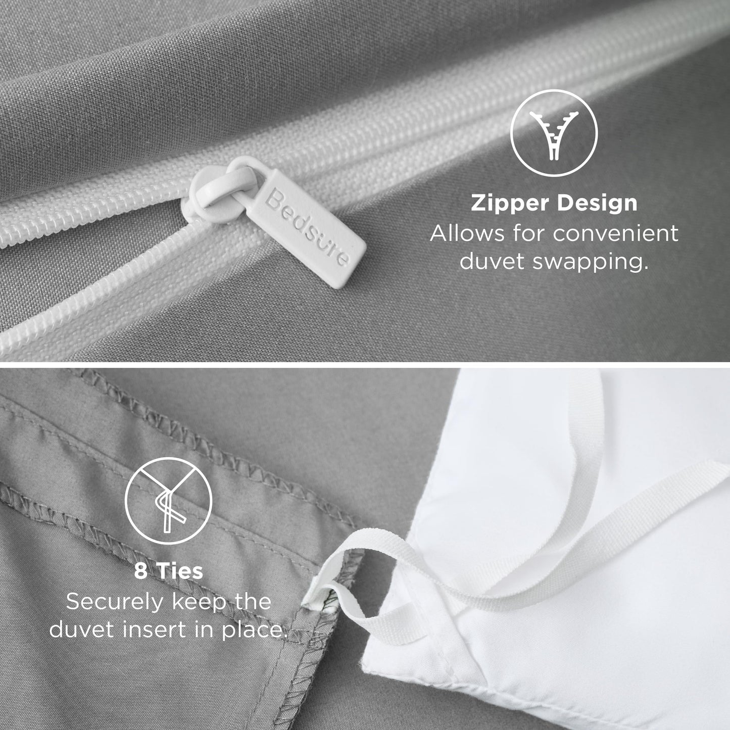 Bedsure Duvet Cover Full Size - Soft Double Brushed Bedding Set for Kids & Adults, Zipper Closure, 3 Pieces, Includes 1 Duvet Cover (80"x90") & 2 Pillow Shams, NO Comforter, Grey