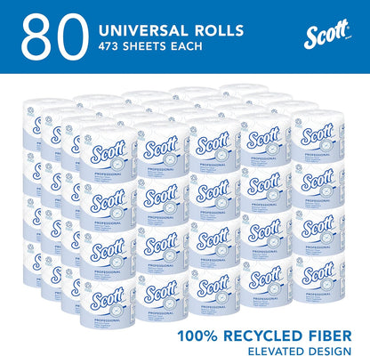 Scott Professional 100% Recycled Fiber Toilet Paper - 2-Ply, Individually Wrapped, 80 Rolls (37,840 Sheets)