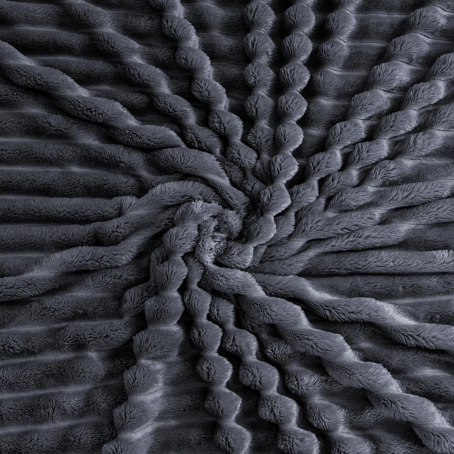 Skiennix Super Soft Queen Blanket - Premium Silky Flannel Fleece, 3D Striped Jacquard Design, 90x90 Inches, Dark Grey