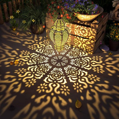Hapjoy Moroccan Solar Lanterns - Waterproof Outdoor Garden Decor | Gold Hanging Lights (1 Pack)