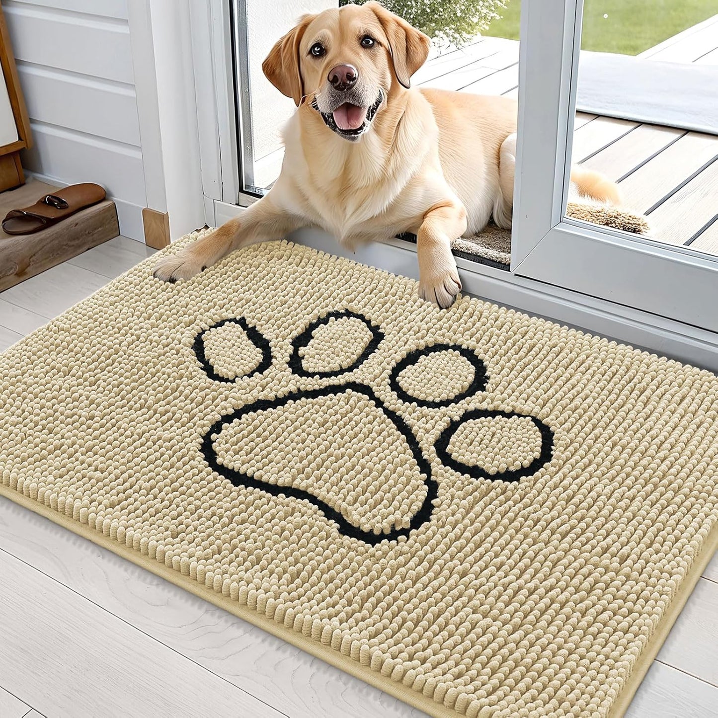OLANLY Dog Door Mat - Absorbent Non-Slip Mud Mat for Indoor Use | Paw Print Design 36x24