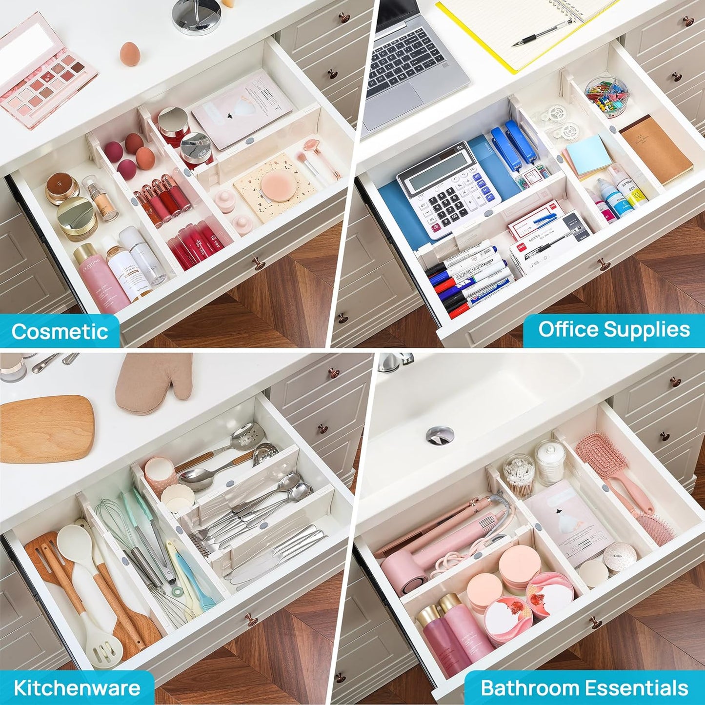 Vtopmart Drawer Dividers - Adjustable 8-Pack for Clothes | Expandable 11.3"-17" Dresser Organizer