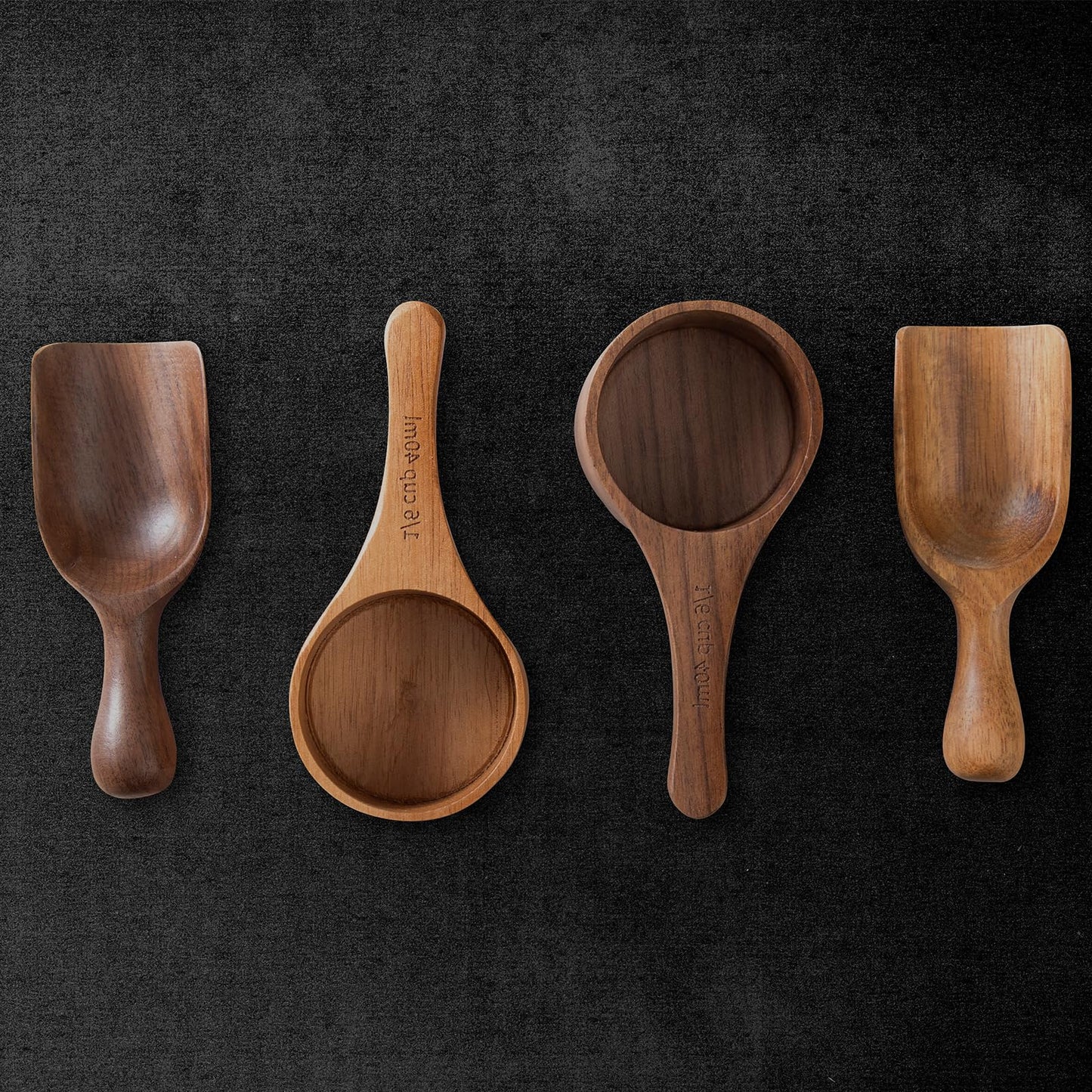 GinSent Wood Coffee Scoop-4 Pieces Small Measuring Spoons for Ground Coffee,Tea,Sugar,Seasoning-Multipurpose Wooden Scoop for Jars,Canisters,Bath Salts,Laundry Detergent(Black Walnut Wood)