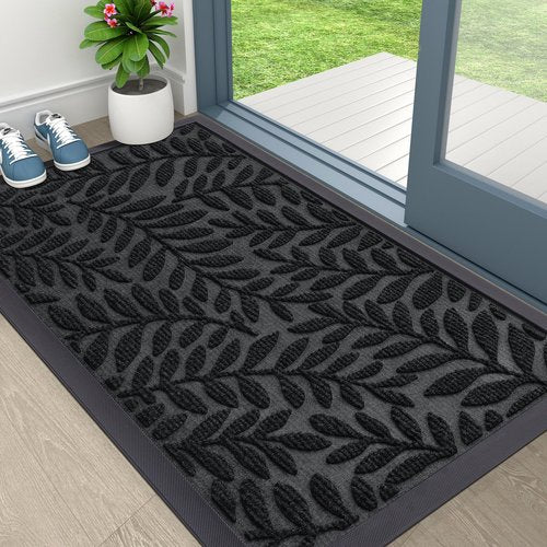OLANLY Door Mat Indoor Outdoor Entrance, 29.5x17, Waterproof All-Weather All-Season Doormat, Sturdy Natural Rubber, Stain and Fade Resistant, Low Profile, Easy Clean Patio Entryway Mat, Black