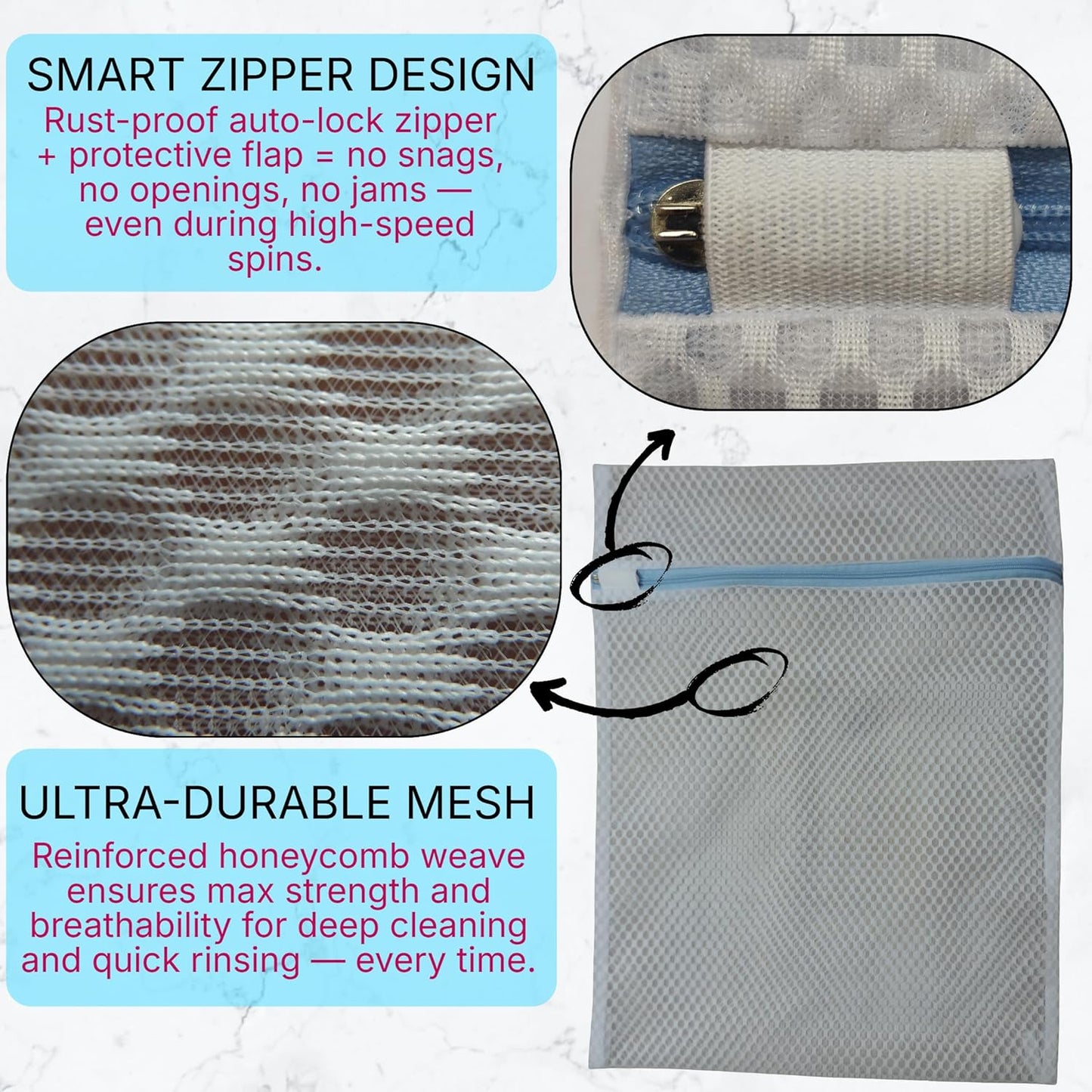 Mesh Laundry Bags for Delicates by [Brand Name] - 3 Pack (12”×16”) with Color-Coded Zippers | Protects Clothes from Damage