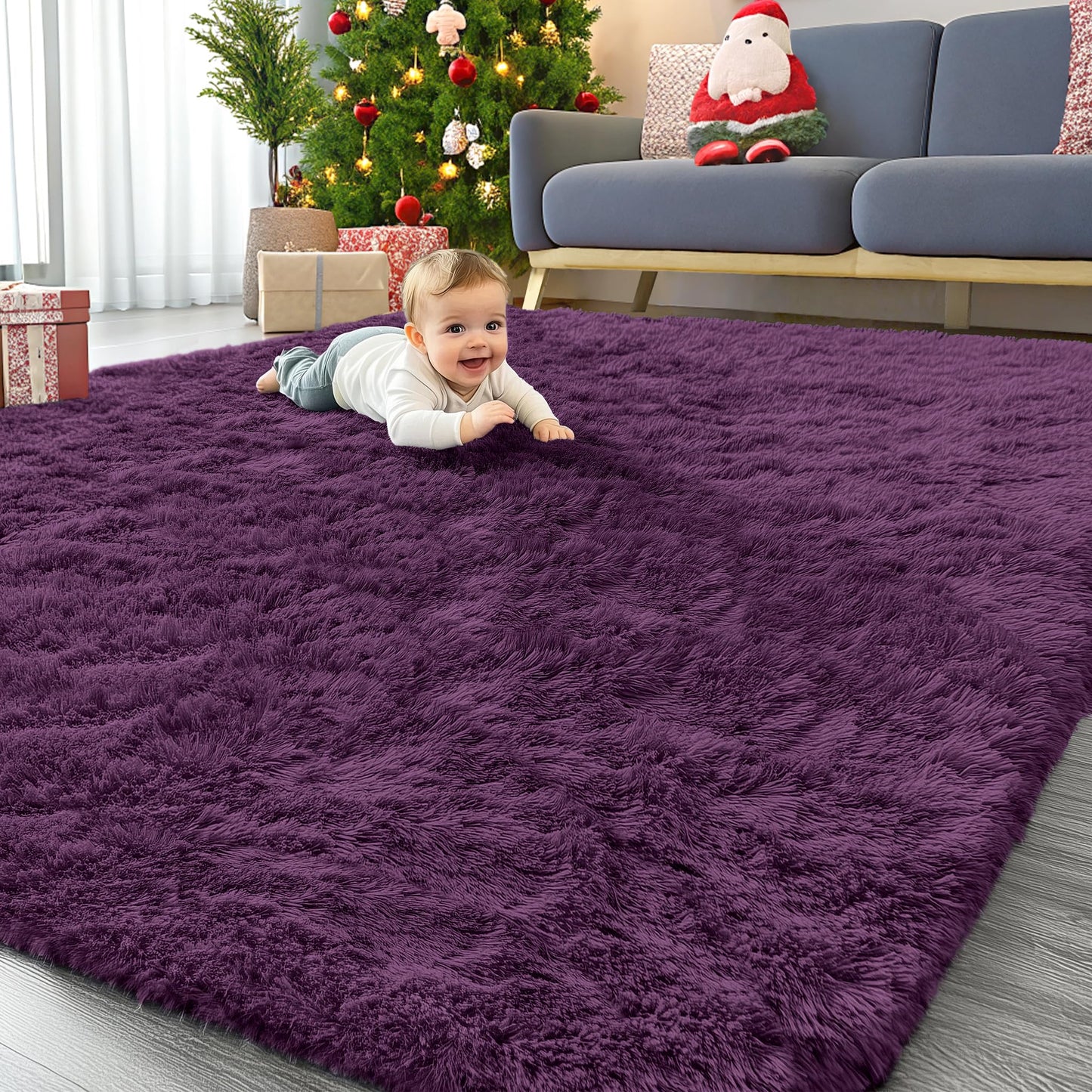 OLANLY 6x9 Machine Washable Large Area Rugs for Living Room, Bedroom, Soft Fluffy Shaggy Bedside Rug, Indoor Floor Carpet for Kids Girls and Boys, Dorms, Nursery, Home Decor Aesthetic, Dark Purple