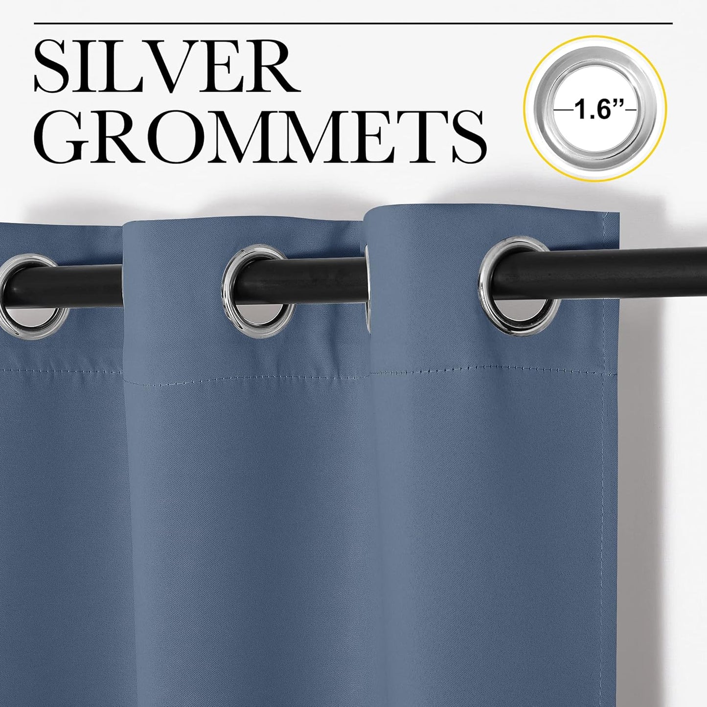 NICETOWN Room Darkening Curtain Panels - Stone Blue, 108" Length, Thermal Insulated, 2 Pieces for Total Privacy