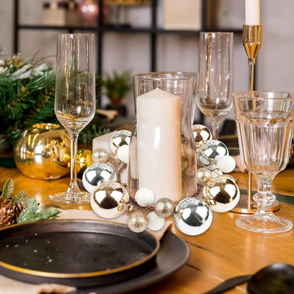 Regine Switzerland Christmas Ball Candle Rings - Glitter Gold & Silver | 3.2 Inch Pillar Candle Holders for Rustic Winter Decor
