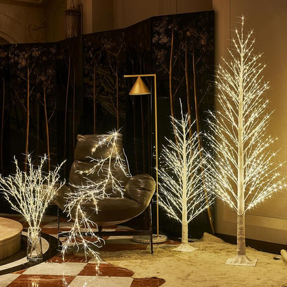 Lighted Alpine Tree 6FT with 810 LED Warm White Lights - White Bark Finish, Ground Stakes Included