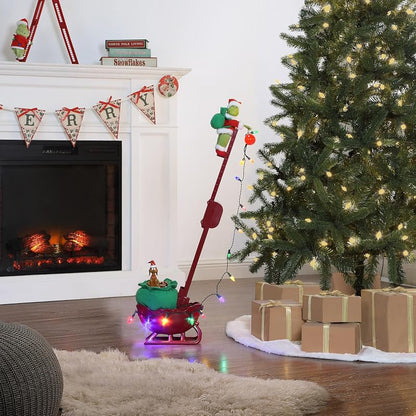 Grinch Animated Utility Sleigh with Ladder, LED Lights & Max the Dog – 34.5" Holiday Decoration