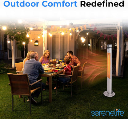 SereneLife Infrared Patio Heater - 1500W Electric Indoor/Outdoor Heater with Remote Control | Portable Silver Design for Restaurants, Patios, and Backyards