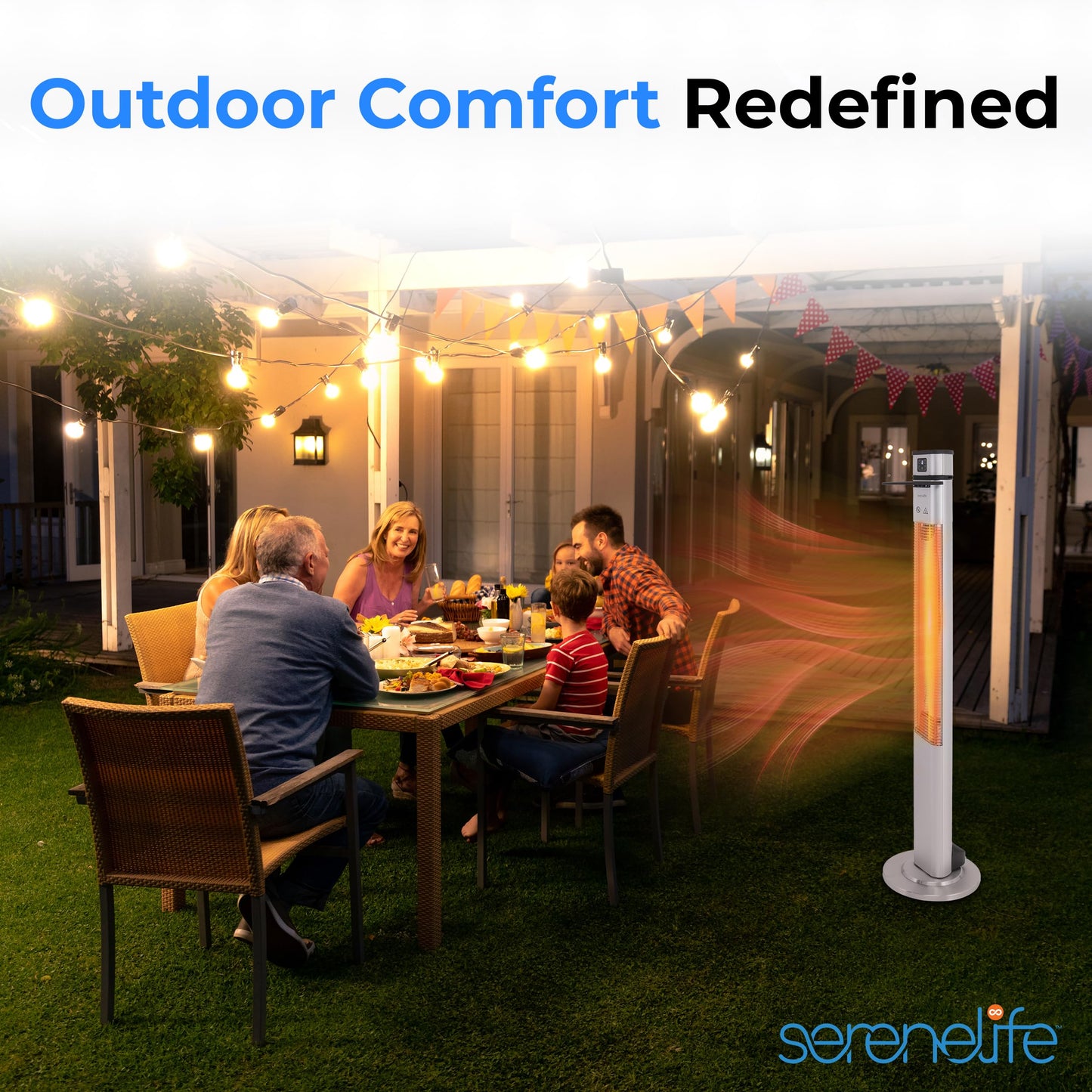 SereneLife Infrared Patio Heater, Electric Patio Heater for Indoor/Outdoor Use, Portable Table Heater with Remote Control, 1500 W, for Restaurant, Patio, Backyard, Garage, Decks (Silver)