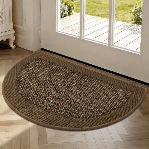 Half Circle Door Mat | Non-Slip Washable Indoor Entrance Mat - Traps Dirt & Moisture, 17"x30", Brown