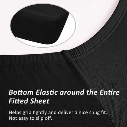 Soft Stretch Queen Fitted Sheet & 2 Pillowcases Set(No Flat Sheet) - Jersey Knit Microfiber, Super Stretchy & Stay Put for Mattress (Deep: 5"-15"), Wrinkle Resistant, Queen, Black