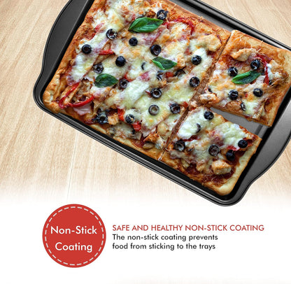 Perlli Non-Stick Baking Sheets Set - 3-Piece Carbon Steel Oven Trays for Cookies & Cakes | BPA Free