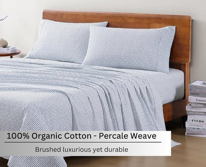LANE LINEN 100% Organic Cotton Twin Sheets Set - Breathable & Cooling 3-Piece Bedding | Deep Pocket Polka Dot (Blue)