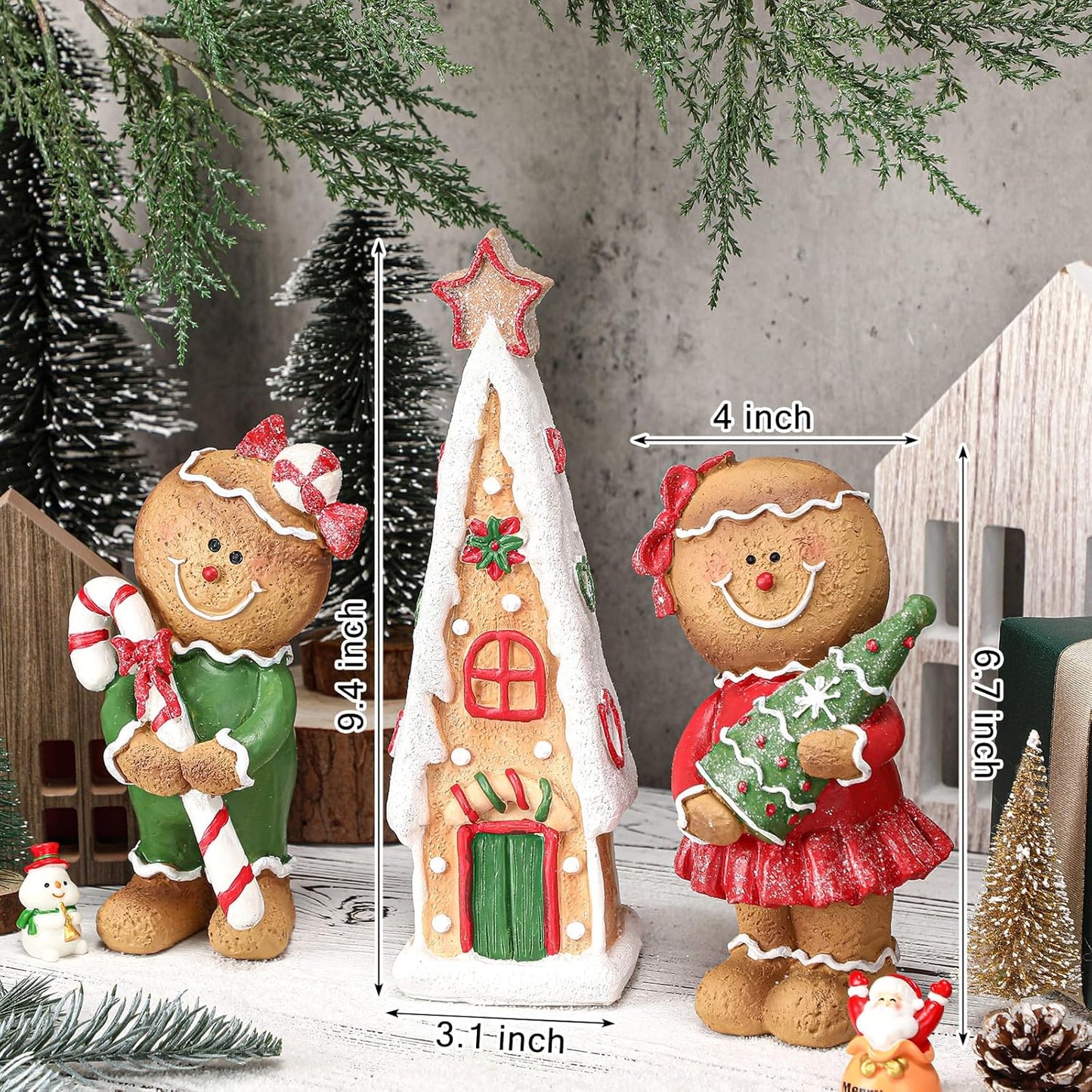 Regine Switzerland Christmas Tabletop Decorations - 3 Pcs Gingerbread House & Figurines Set for Holiday Decor