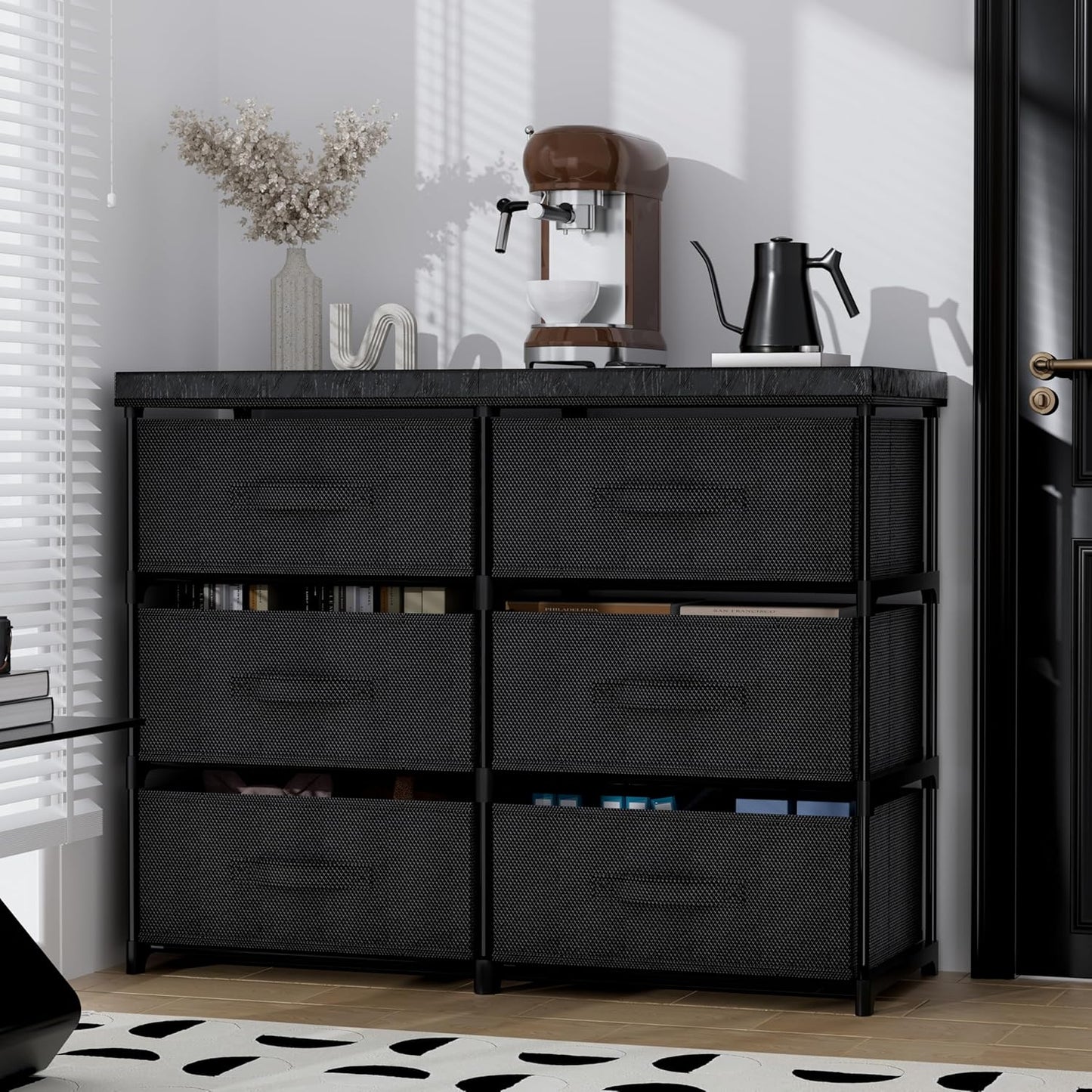 PPN Dresser - 6 Fabric Drawer Storage Cabinet for Living Room & Bedroom Organization - Black