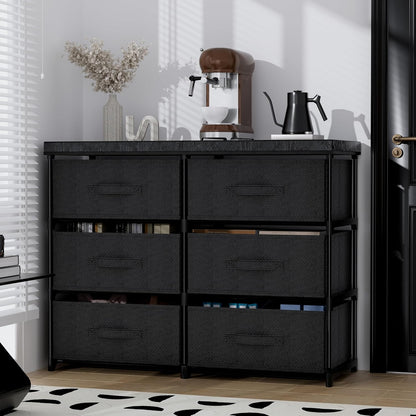 PPN Dresser - 6 Fabric Drawer Storage Cabinet for Living Room & Bedroom Organization - Black
