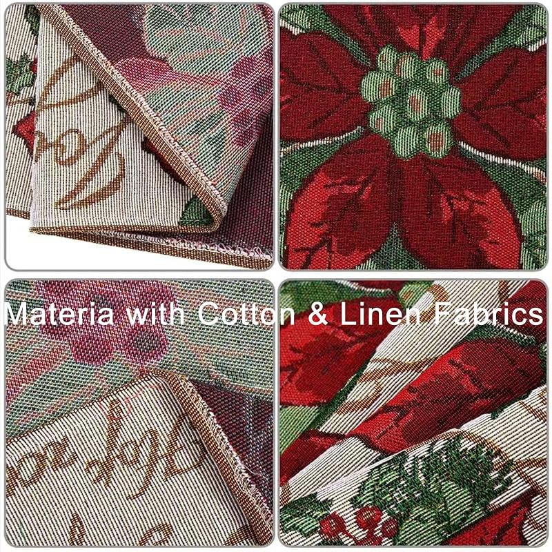 Christmas Table Runner 72x13 Inch with Tassels - Red Flower Classic Linen