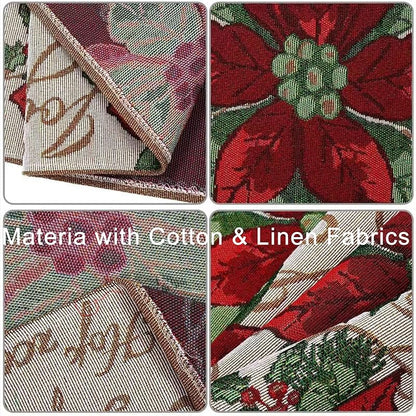 Christmas Table Runner 72x13 Inch with Tassels - Red Flower Classic Linen