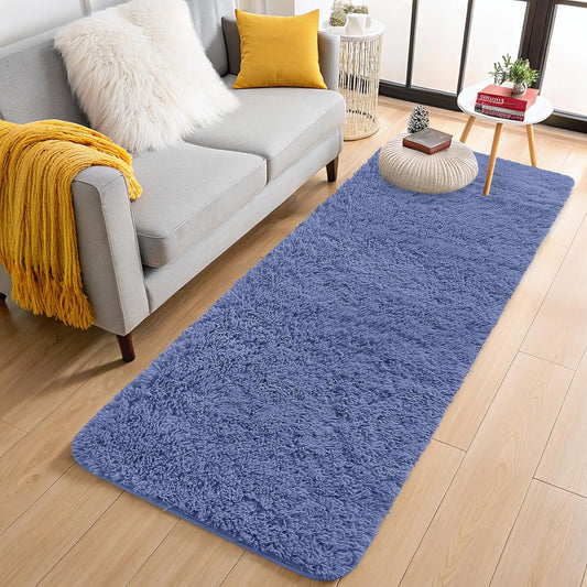 OLANLY Runner Rugs - Soft, Machine Washable Shaggy Design for Hallway & Bedroom | Denim Blue 2x8