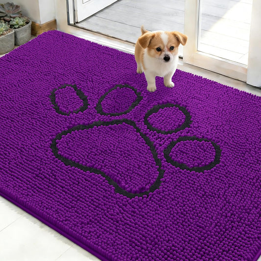 OLANLY Dog Door Mat - Absorbent Non-Slip Mud Mat for Paws | 48x30 Inches, Quick Dry Chenille, Purple