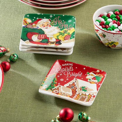 Santa’s Retro Christmas Canapé Plates - Set of 4 6" Assorted Holiday Dinner Plates