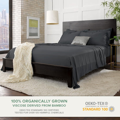 Pure Bamboo Full Bed Sheet Set - 100% Organic Viscose, Luxuriously Soft & Cooling, Charcoal Color