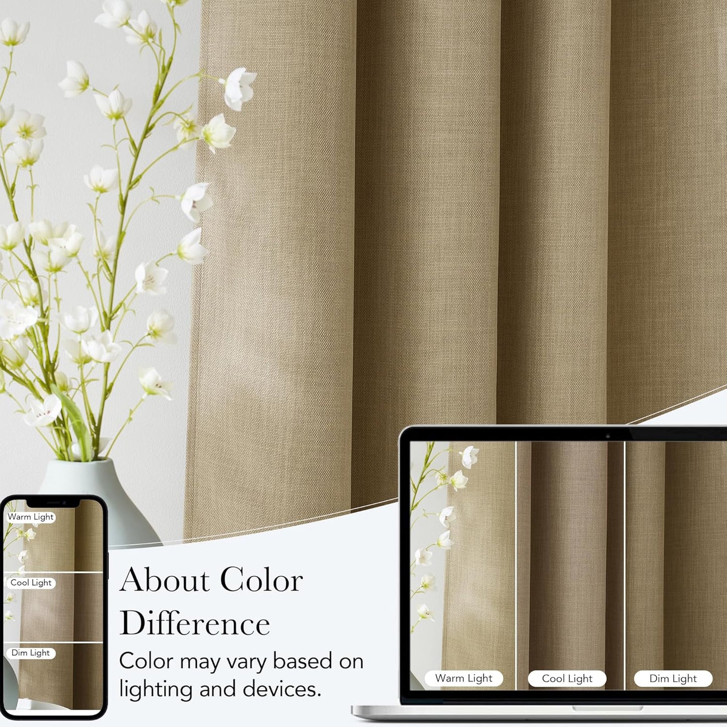 NICETOWN Blackout Curtains | Short Faux Linen Oatmeal Privacy Panels - 63 Inches, Grommet Top, 2 Panels