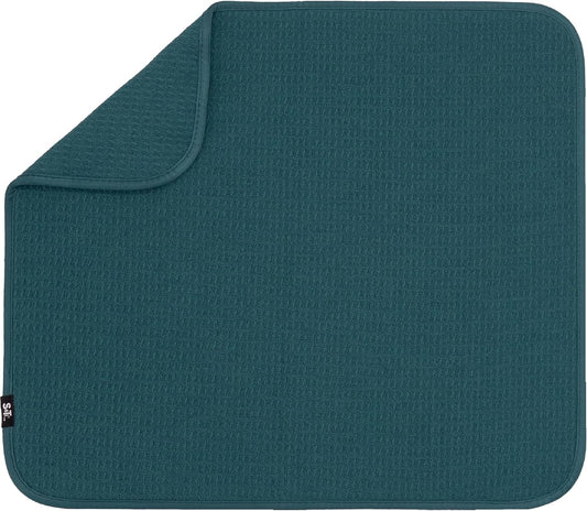 S&T INC. Dish Drying Mat - Absorbent Microfiber Kitchen Counter Pad, 16” x 18”, Tapestry Blue